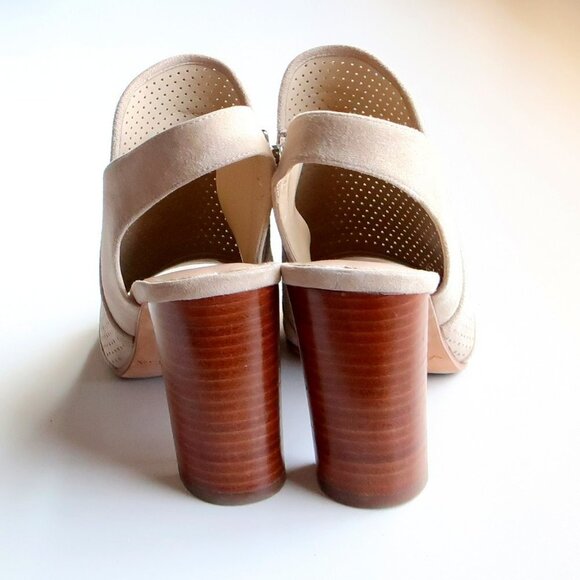 Via Spiga Beige Suede Leather Peep Toe Block Heel Perforated Bootie Shoes 5.5 - Picture 6 of 16